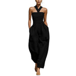 Linen Halter Wide Leg Pocketed Jumpsuit