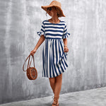 2026 Spring And Summer Cross-Border Women'S Clothing Ebay Amazon Independent Station New Ruffled Short-Sleeved Striped Loose Dress