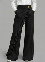 Ruffle Accent High-Waist Wide-Leg Jeans