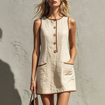 Sleeveless Button Front Casual Mini Dress with Pockets