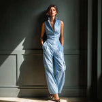 Sleeveless Collar Shirt Cargo Wide Leg Jumpsuit