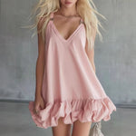 Elegant And Casual Solid Color V-Neck Ruffled Mini Skirt