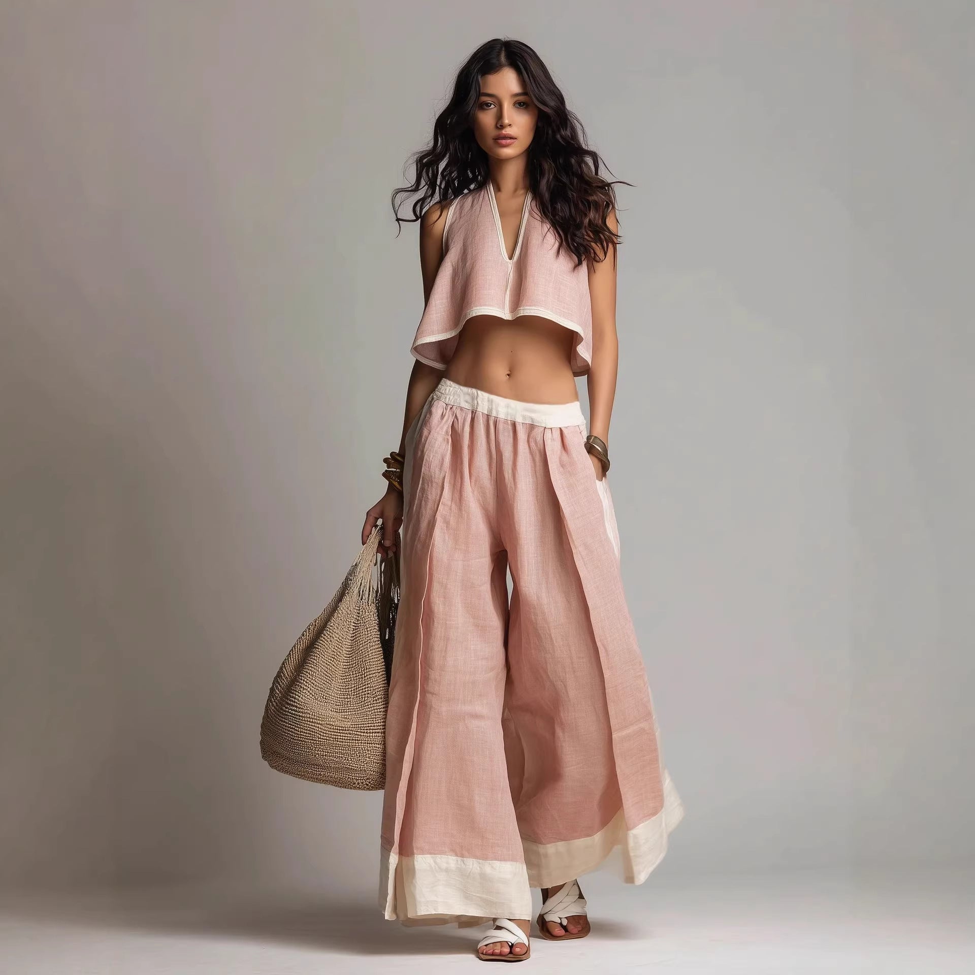 Sleeveless V-Neck Two-Piece Set ¨C Solid Color Lounge & Casual Outfit