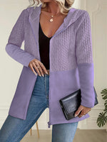 Women'S Autumn And Winter Solid Color Corrugated Stitching Casual Loose Women'S Hooded Jacket