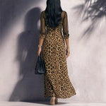 Leopard Print Mesh Sleeve Maxi Shirt Dress