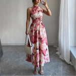 Summer Halter-Neck Waist-Cinching Sleeveless Ruffle Dress