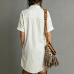 Oversized Short Sleeve Button Down Shirt Mini Dress with Pockets