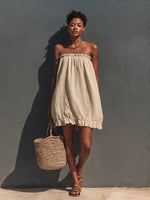 Linen Strapless Ruffle Trim Loose Tent Mini Dress