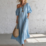 Effortless Off-Shoulder Linen-Blend Maxi Dress