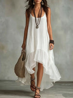 Boho Irregular Ruffle Hem Sleeveless Chiffon Maxi Dress