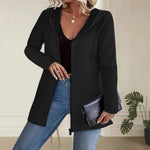 Women'S Autumn And Winter Solid Color Corrugated Stitching Casual Loose Women'S Hooded Jacket