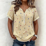 Colorful Heart Striped Henley Blouse