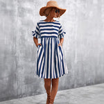 2026 Spring And Summer Cross-Border Women'S Clothing Ebay Amazon Independent Station New Ruffled Short-Sleeved Striped Loose Dress