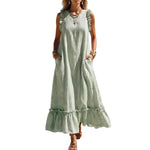 ?? Coastal Striped Ruffle Maxi Dress