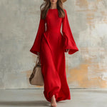 Elegant Solid Color Long-Sleeved Dress