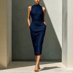 Women'S Elegant Sleeveless Slim Fit Hip-Covering Mid-Length Dress
