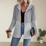 Women'S Autumn And Winter Solid Color Corrugated Stitching Casual Loose Women'S Hooded Jacket
