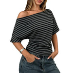 Casual Fashion Summer Women'S Knitted Tops One-Shoulder Bat Shirt T-Shirt