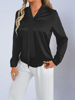 Real Shot Of Foreign Trade Women'S European And American Style Autumn And Autumn Denim Satin Shirt 25 Autumn New Product Simulated Silk White Blouse