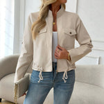 New Autumn Sports Waist Fashion Long-Sleeved Old Money Style Lapel Jacket