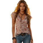 Blush Floral Ruffled Chiffon Blouse