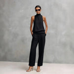 Women's Elegant Cotton And Linen Round-neck Sleeveless Top And Trousers Set