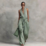 Casual Lace-Up Sleeveless Cotton Blend Jumpsuit