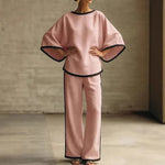 Women'S Elegant Round Neck Loose Bat Sleeves Cotton And Linen Two-Piece Set