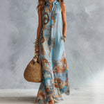 Vintage Baroque Print Sleeveless Maxi Shirt Dress
