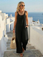 ?? Premium Linen-Blend Sleeveless Wide-Leg Jumpsuit