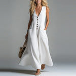 Pocket Deep V-Neck Solid Color Casual Dress