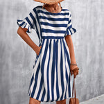 2026 Spring And Summer Cross-Border Women'S Clothing Ebay Amazon Independent Station New Ruffled Short-Sleeved Striped Loose Dress