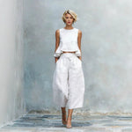 Linen Ruffle Crop Top Tie Waist Culotte Two Piece Set