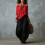 Summer New Women'S High-End Casual Wide-Leg Pants Paired With Exquisite One-Line Collar Off-Shoulder Tops