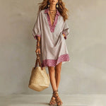 Striped Leopard Trim Loose Shirt Mini Dress