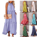 Halter Ruffle Tiered Flowy Maxi Dress