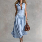 French Elegant Goddess Style Slim Fit Lapel Long Sleeveless Dress For Women