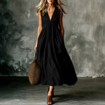 Cross-Border Elegant Casual Style Pocket V-Neck Pleated Sleeveless Vest Dress
