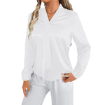 Real Shot Of Foreign Trade Women'S European And American Style Autumn And Autumn Denim Satin Shirt 25 Autumn New Product Simulated Silk White Blouse
