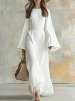 Elegant Solid Color Long-Sleeved Dress