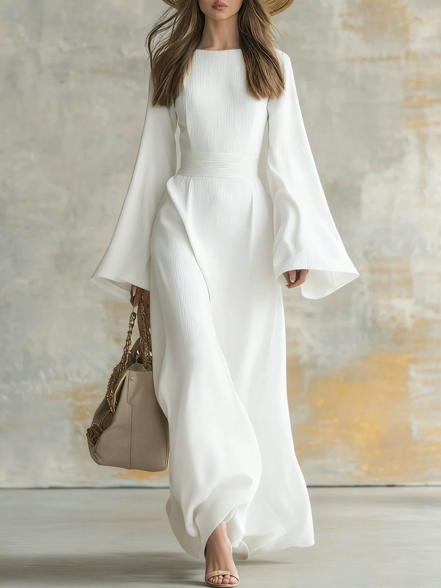 Elegant Solid Color Long-Sleeved Dress