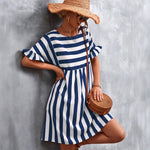 2026 Spring And Summer Cross-Border Women'S Clothing Ebay Amazon Independent Station New Ruffled Short-Sleeved Striped Loose Dress
