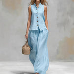 Sleeveless Vest Wide Leg Pants Casual Matching Set