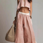 Sleeveless V-Neck Two-Piece Set ¨C Solid Color Lounge & Casual Outfit