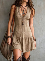 Sleeveless Button-Down Denim Mini Dress