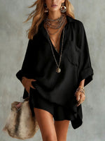 Fashion Cotton Linen Pocket Beach Shorts Shirt Suit