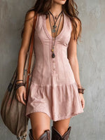 Women's Sleeveless U-neck Button Embellishments Dress