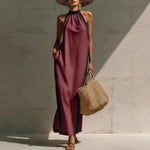 Halter Neck Contrast Trim Maxi Dress