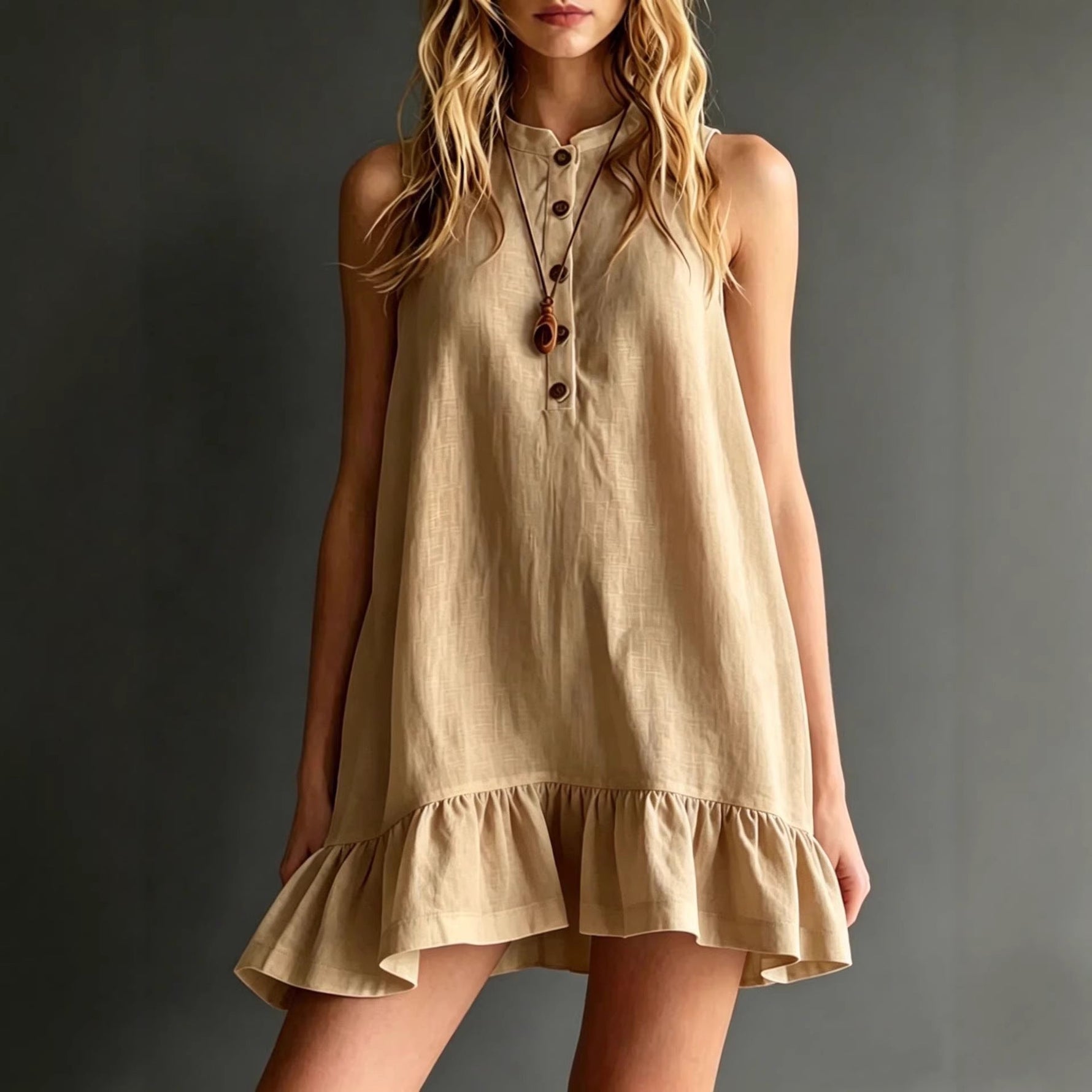 Effortless Sleeveless Ruffle Hem Shift Dress ¨C Relaxed Linen Blend Style