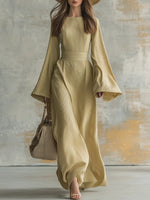Elegant Solid Color Long-Sleeved Dress